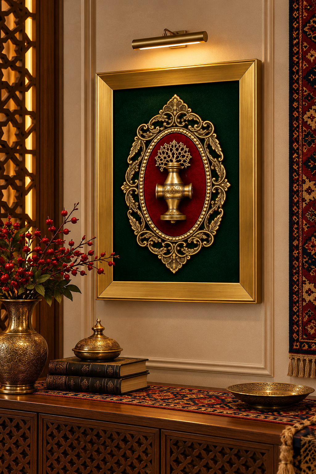 Premium Dekorativ Divar Tablosu – Qızılı Klassik Ornament